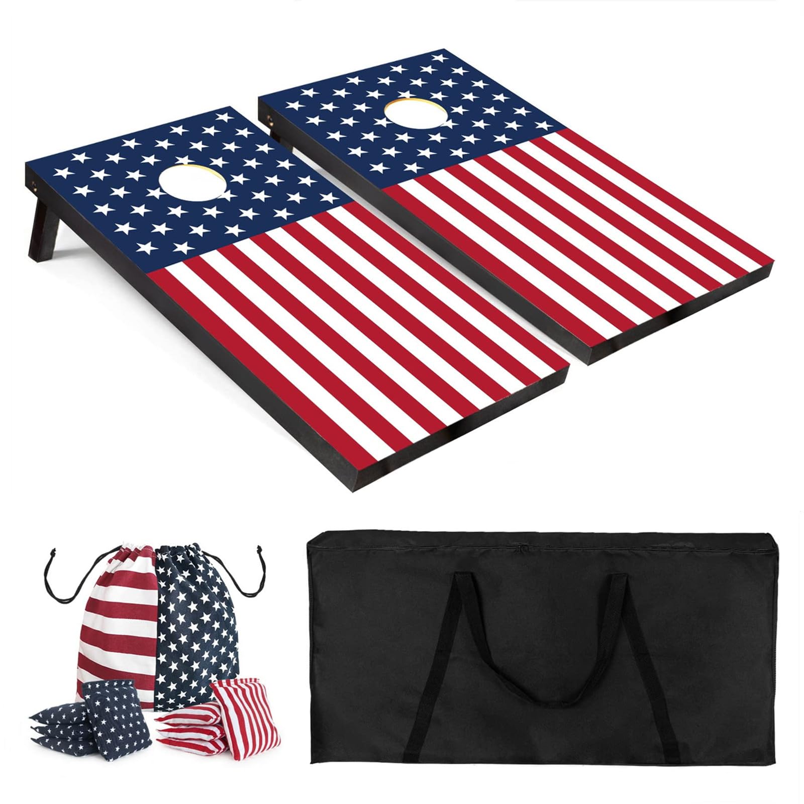 Solid Wood Cornhole Set Corn Holes Outdoor Game Includes 2 Regulation Size 4' x 2' or 3'x 2' Wooden Boards, 8 Beans Bags and Carrying Case, Corn Holes Game Set for Outdoor, Backyard,Beach