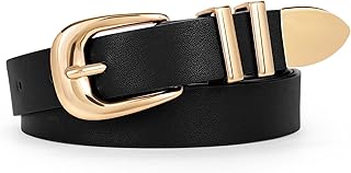 WERFORU Women Leather Belt Fashion Leather Waist Belt for Pants Jean Ladies Western Belt with Gold/Silver Buckle