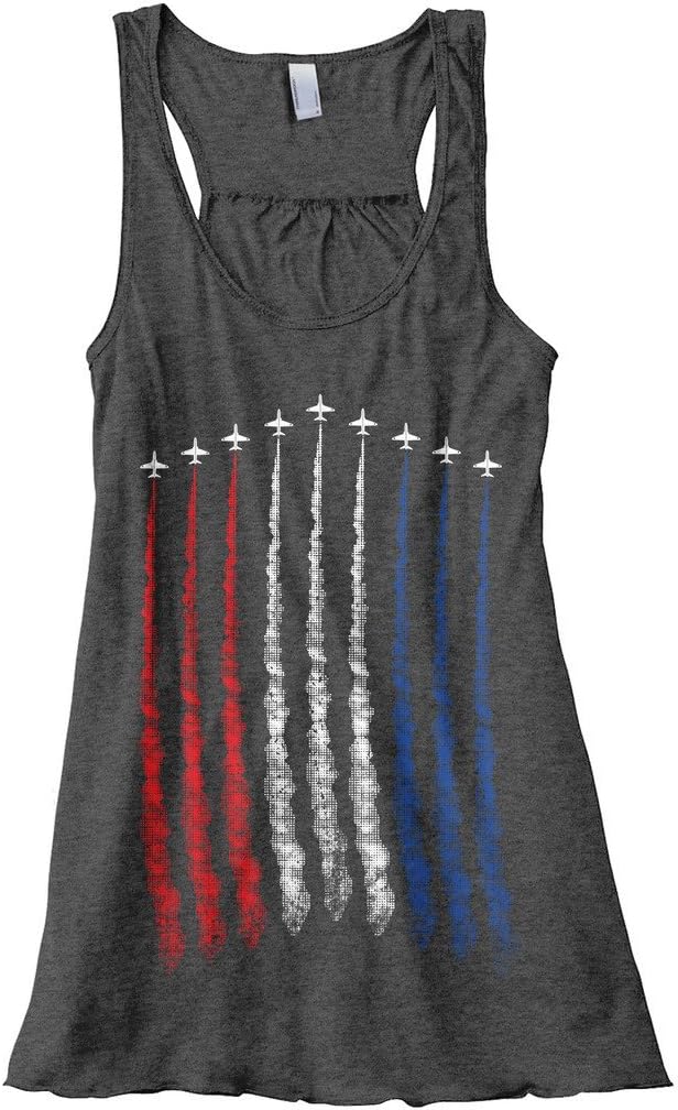 Threadrock Women's Red White Blue Air Force Flyover Flowy Racerback Tank Top