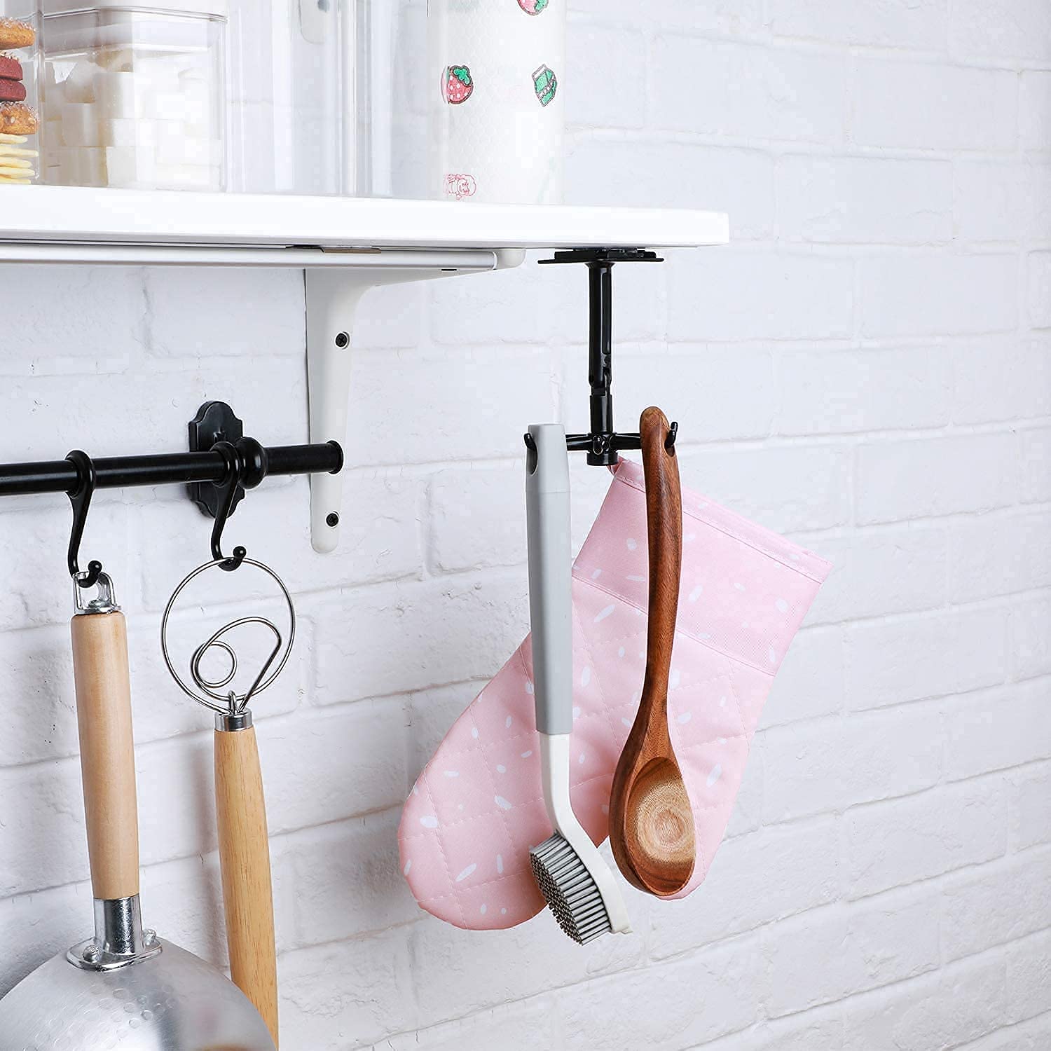 NOBILEA Folding Hook Self-Adhesive 180 Degrees Vertical and 360-Degree Rotating 5 Claw Hooks for Bathroom, Kitchen, Office etc.. (Black & White)(Pack of 4) 3