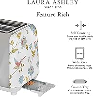 Vista 7 de VQ Laura Ashley Elveden White Stainless Steel 2 Slice Toaster Multi-Functional Bagels & Bread Toaster 2 Slice with Adjustable Heating & Defrost