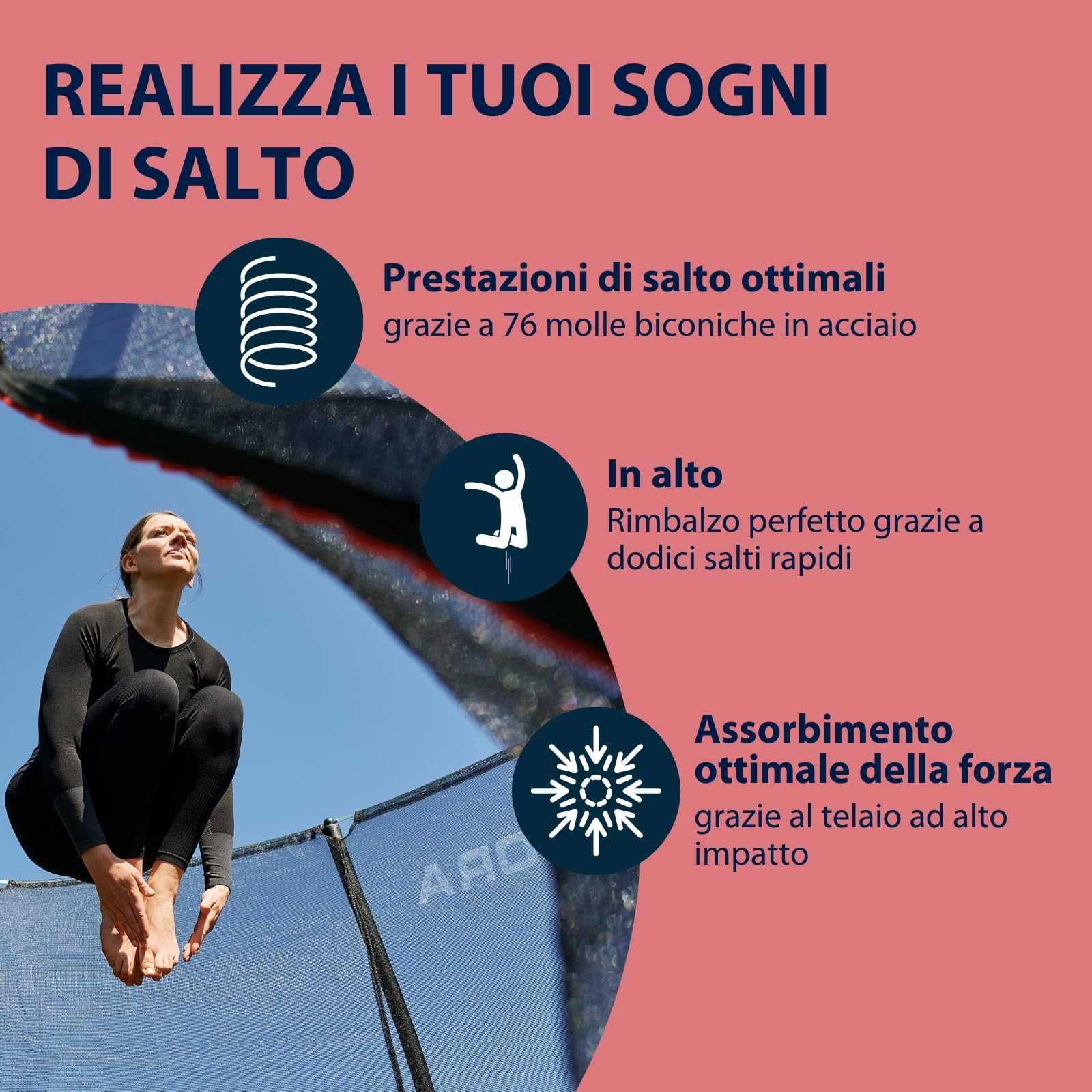 HUDORA Trampolino elastico 4square - trampolino da esterno rettangolare 244x366cm - sportivo per carico fino a 120 kg - tappeto elastico familiare per salti con slanci - di qualità