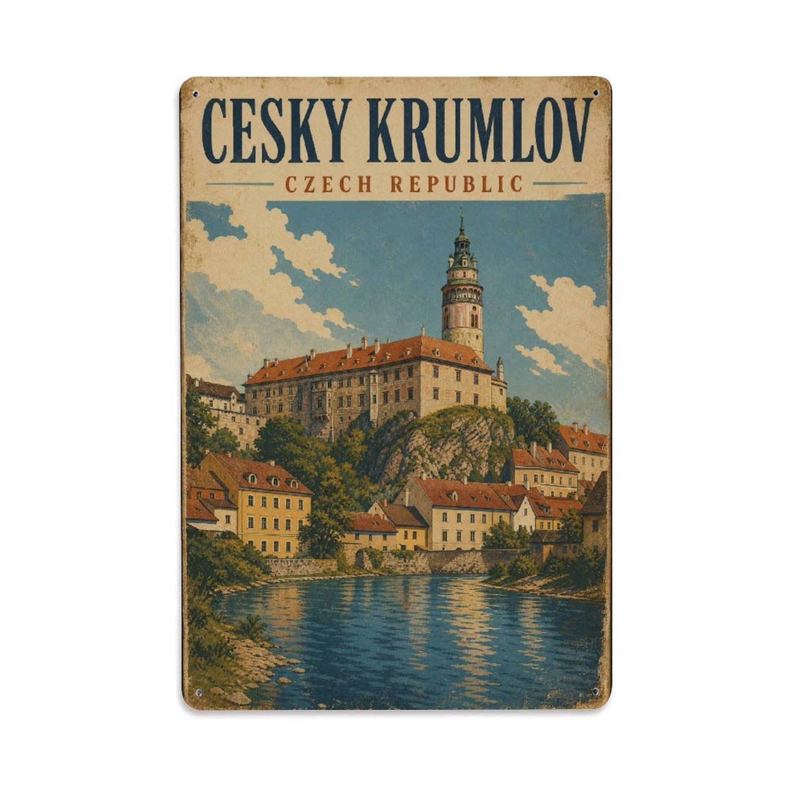 Retro Travel Czech Republic Cesky Krumlov Metal Tin Sign
