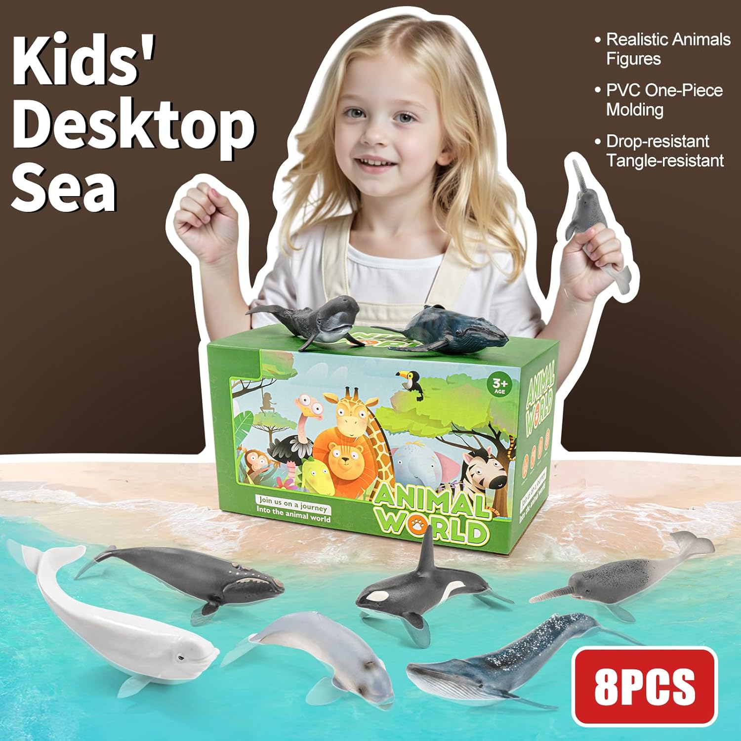 8PCS Whale Figurines Toys for Toddlers, Realistic Ocean Animals Figures Sea Creatures Toys for Kids Includes Beluga Orca Blue Whale, Birthday Party Favors & Gifts for Boy Girl - Image 8