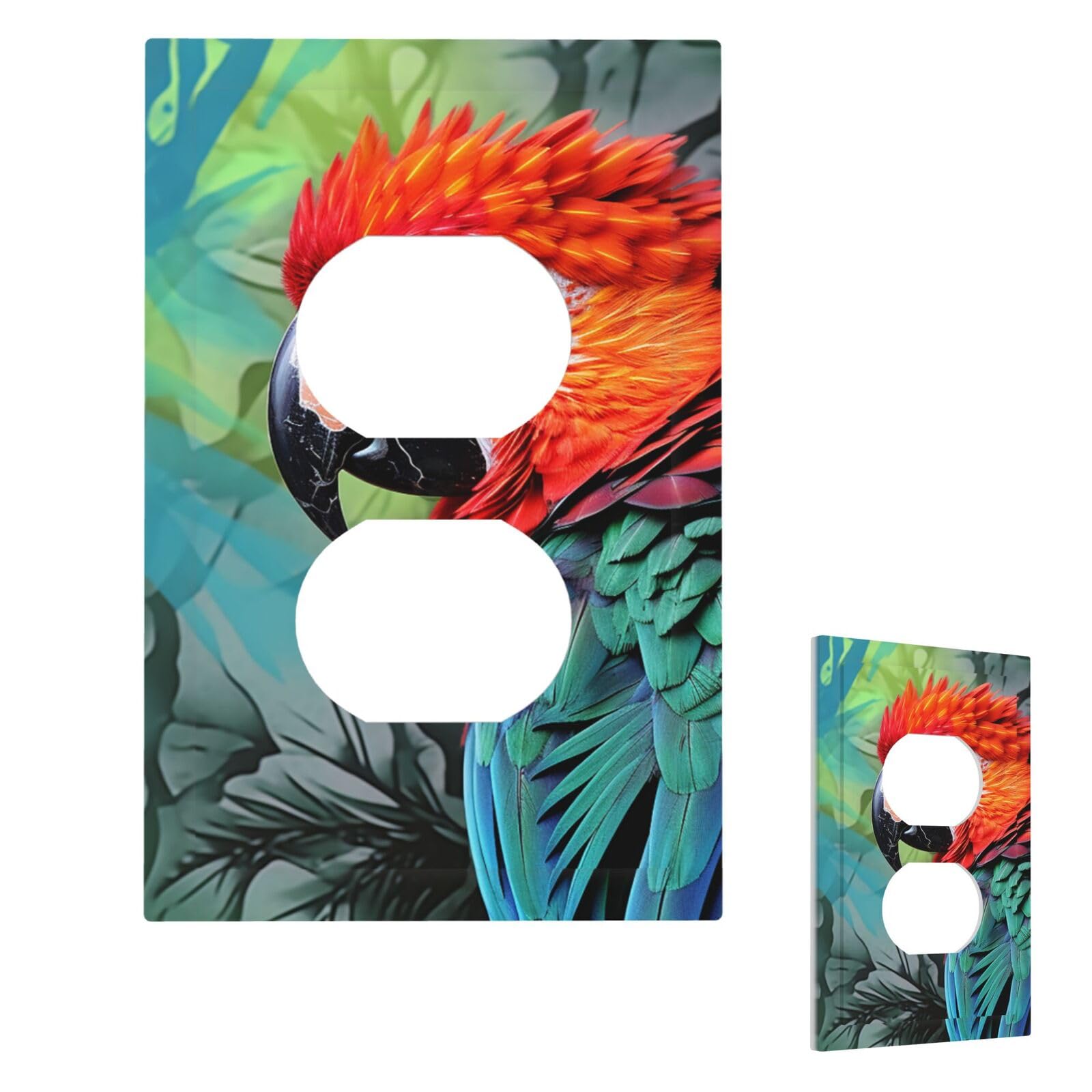 Fekiloot Duplex Colorful Parrot Wall Plate Cover Modern Decorative 1 Gang Light Switch Cover Unbreakable Receptacle Outlet Covers For Living Room Bedroom Home Decor