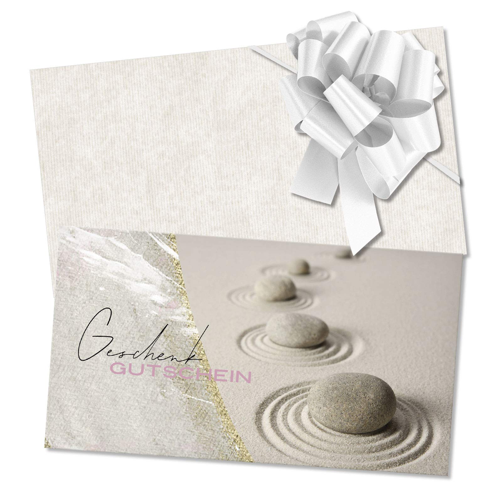 GESCHENKGUTSCHEINcom Gutschein-Set - 50 Gutscheine mit Umschlag & Schleife für Kosmetiksalon Kosmetik Wellness Spa Massageinstitute