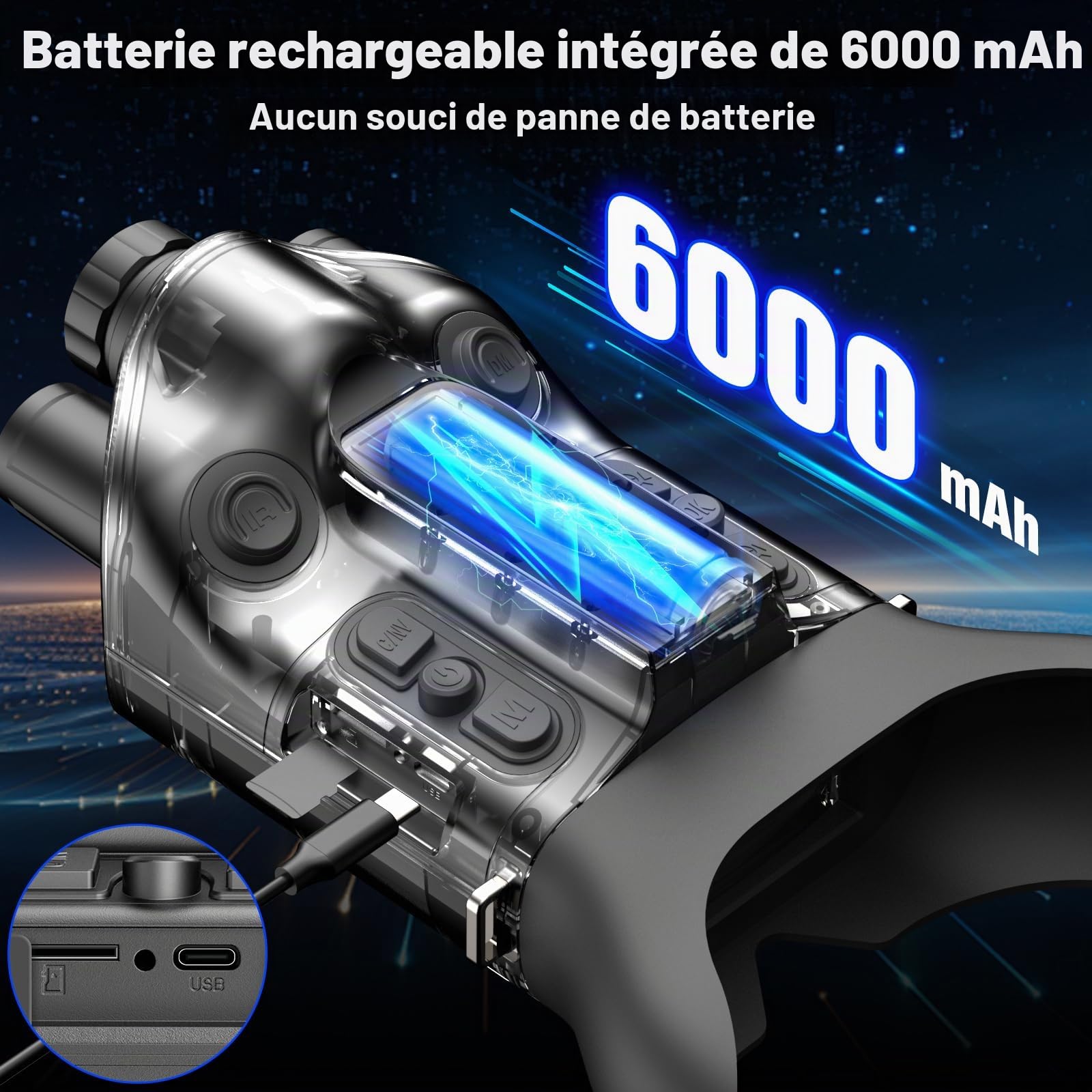 4K Casque Jumelle Vision Nocturne avec Télémètre, Dowesyeen 6000mAh Rechargeable Lunette/Jumelles Adultes Puissante avec Vision Nocturne Infrarouge et Diurne pour Camping