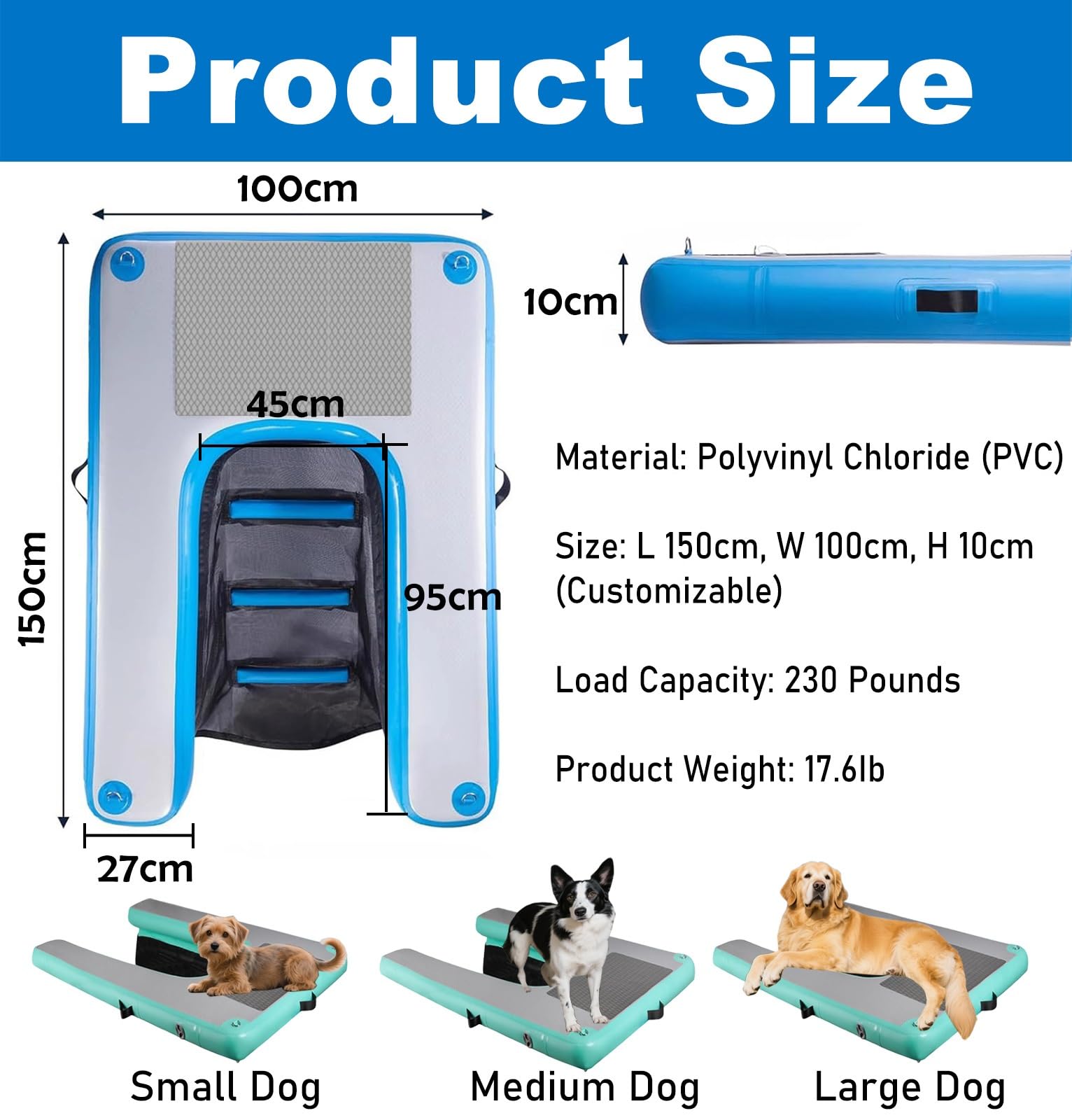 ERRULAN rampa de Agua para Perros Rampa De Agua Inflable Grande para Perros, Escalera para Perros De 150x100 Cm, Resistente Y Antideslizante, Ideal para Piscinas, Lagos Y Playas(Yellow)