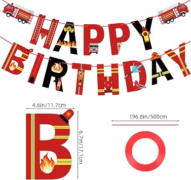 Fire Truck Happy Birthday Banner Fire Engine Rescue Party Sign Firetruck Birthday Party Supplies Firefighter Party Decorations for kids Boys Red Firetruck Birthday Party Supplies