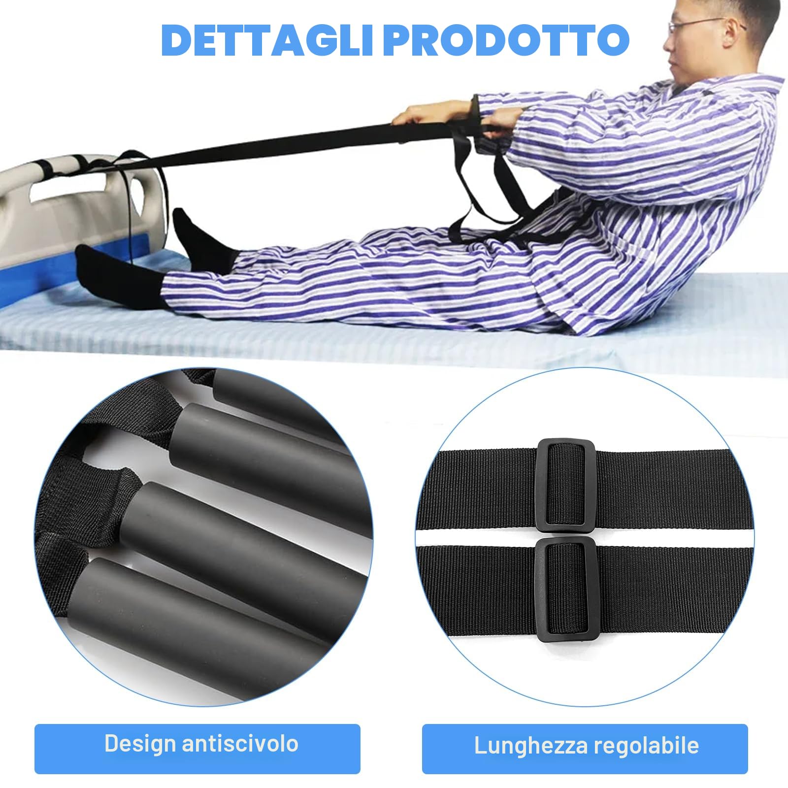 Scaletta da Letto per Anziani, Scaletta per Disabili Regolabili, Scaletta per Alzarsi dal Letto per Gravidanza, Anziani, Disabili, con Allenatore di Dita