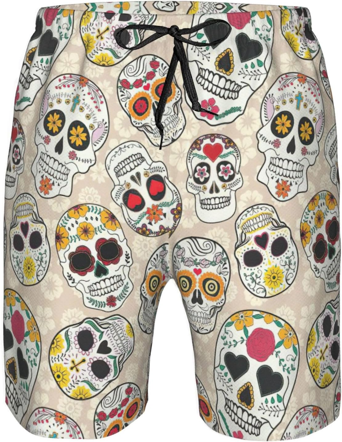 Mexican Skull1 Print Men's Hawaiian Beach Shorts Elastic Novelty Summer Casual Shorts with Pocket
