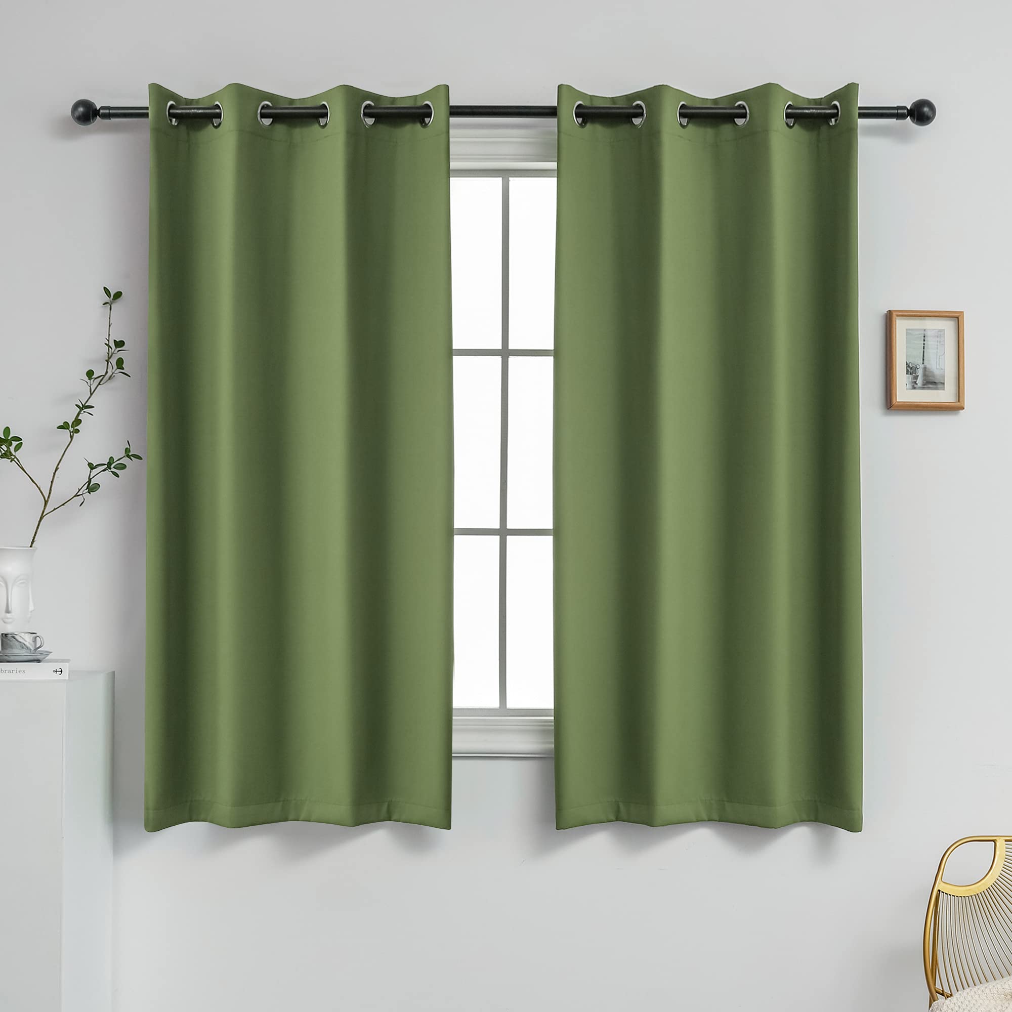 YGO Sage Green Curtains for Bedroom - Thermal Insulated Room Darkening Grommet Top Curtain Panels (52 W x 63 L,2 Panels)