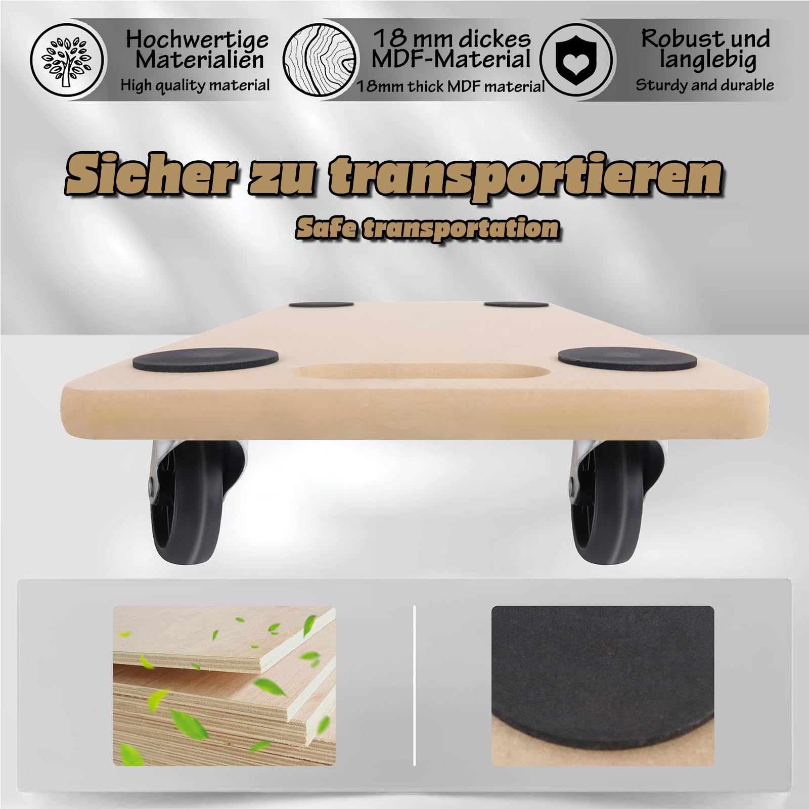 ACXIN 4X Möbelroller Transportroller 580 x 290 x 108 mm Transporthilfe mit Rollen Rollbretter Transport für Umzug Möbel-Transport, Möbelhund inkl. Gummipads bis zu 200 kg Traglast