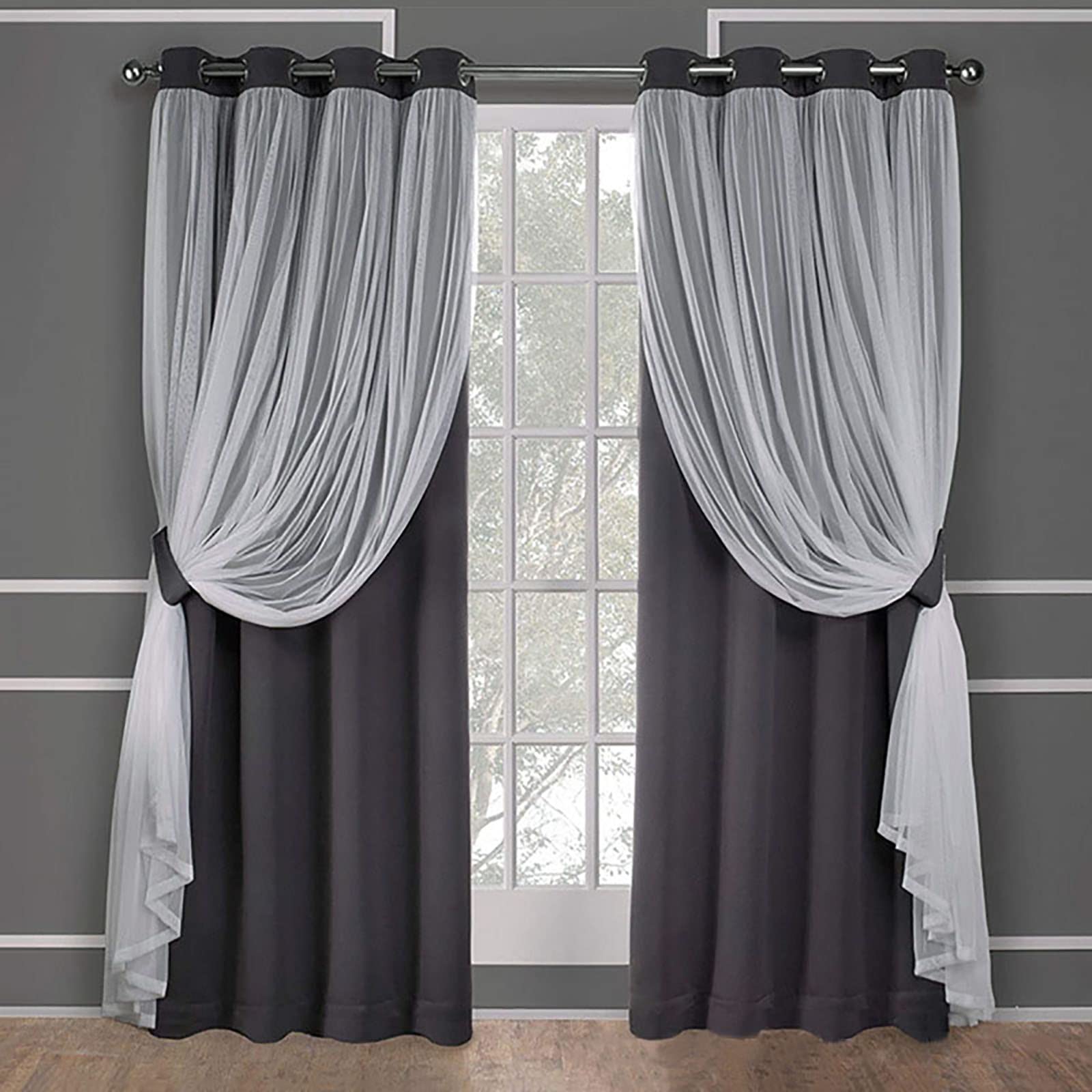 2pcs Premium Bedroom Blackout Curtains, Double Layered Thermal Insulated Curtains Tulle Sheer Curtains for Living Room Dining Office Window(W*H:132x160cm(52x63inch), Black(Grommet Top))