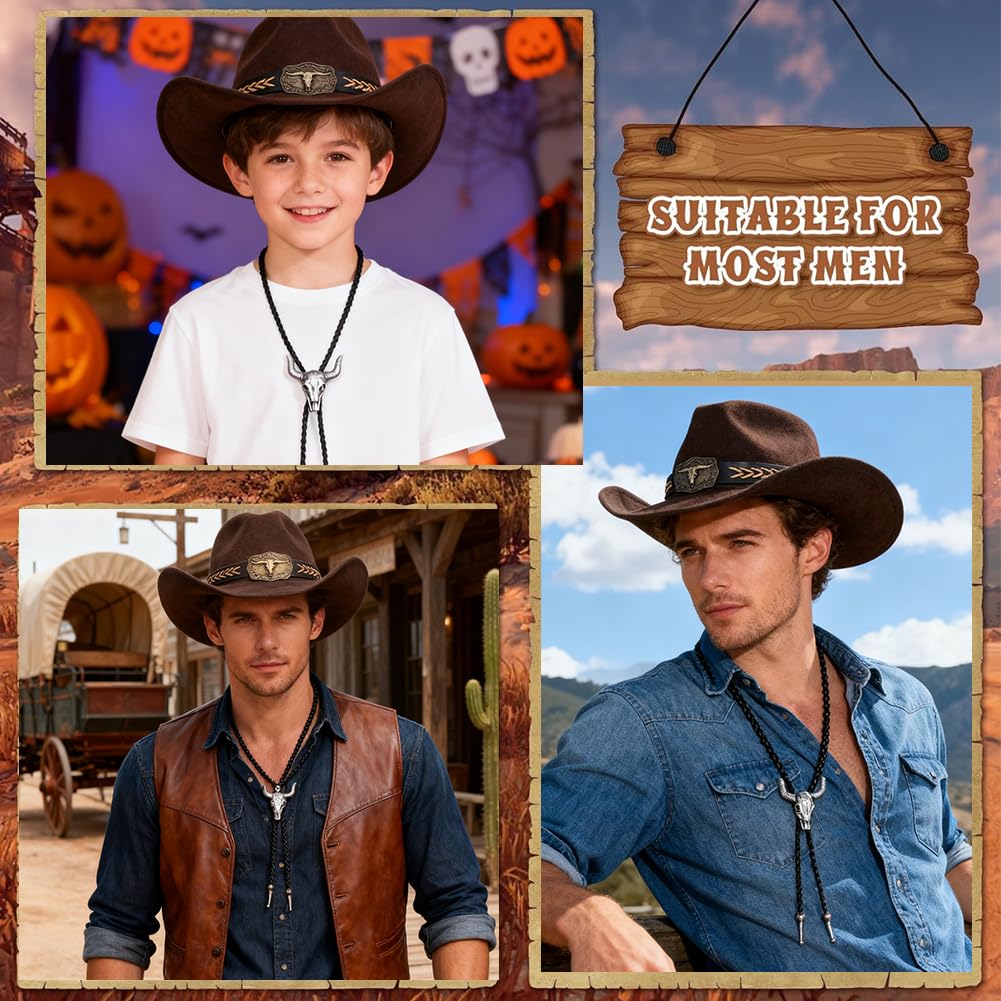 Sombrero Cowboy Estilo Vaquero Leather Tie Necktie Cow Skull,Bandas de Sombrero de Vaquero,Ideal para Rodeo y Eventos Temáticos del Oeste, Fiestas, Halloween, Fotos y Festivales tematicos