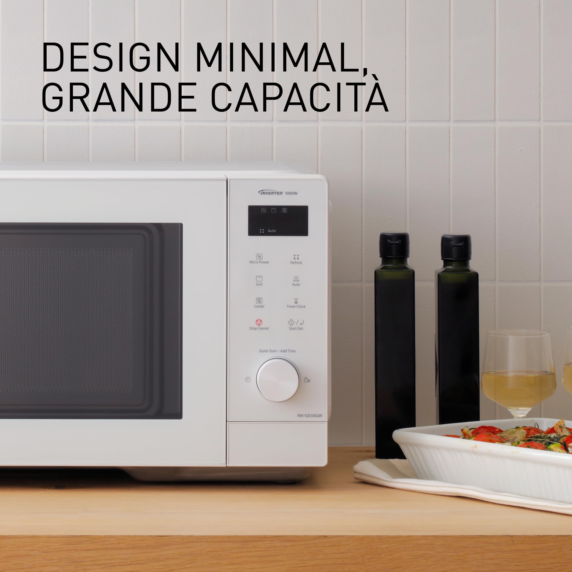 Panasonic NN-GD34QWEPG Forno Microonde con Grill 29L, 1000W, Scongelamento Automatico, Cottura Combinata, Timer, Bianco