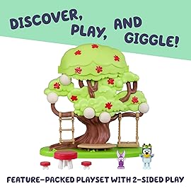 Bluey 2-Sided Treehouse Playset, 11, Action-Packed Tree Toys Set with 4 Accessories and 2.5 Articulated Figure, Animal Toys for Kids Ages 3+