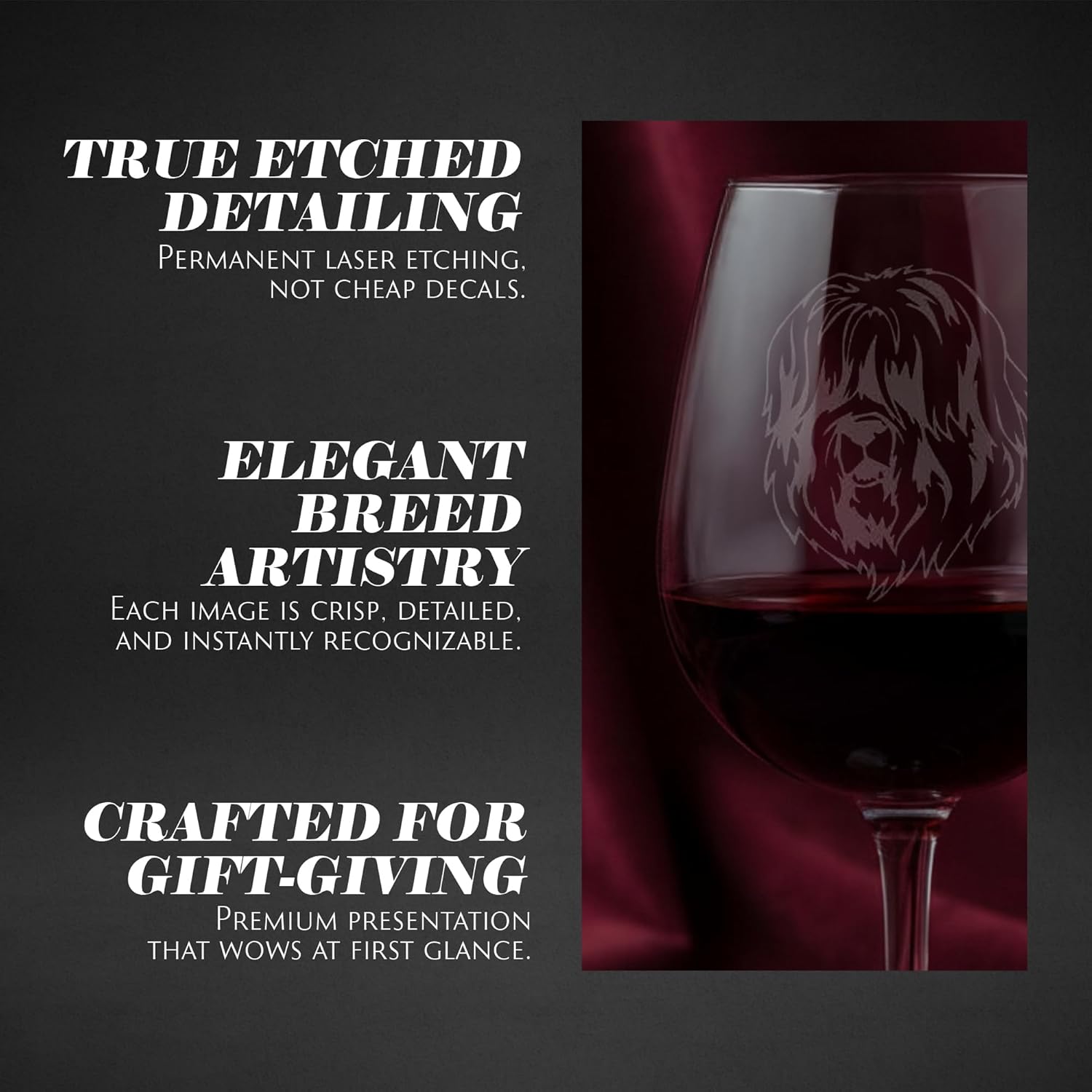 Schapendoes Dog Themed Etched 12.75oz Wine Glass