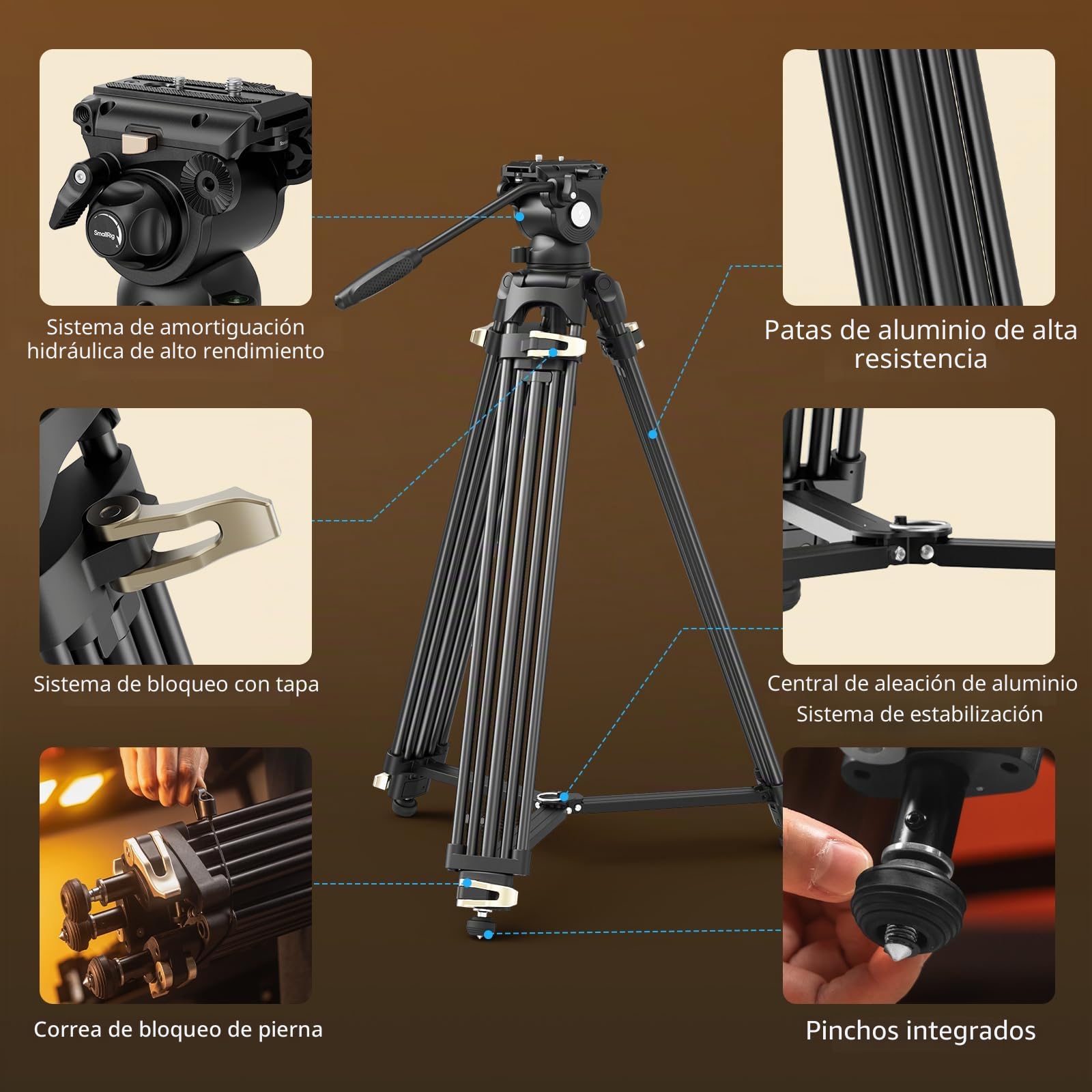 SMALLRIG AD-01S Trípode de Video, Trípode Resistente de 74" con Cabezal Fluido con Movimiento Horizontal y Vertical, Placa de Liberación Rápida de Modo Dual, Carga hasta 13,2 LB/6 kg para DSLR - 4686