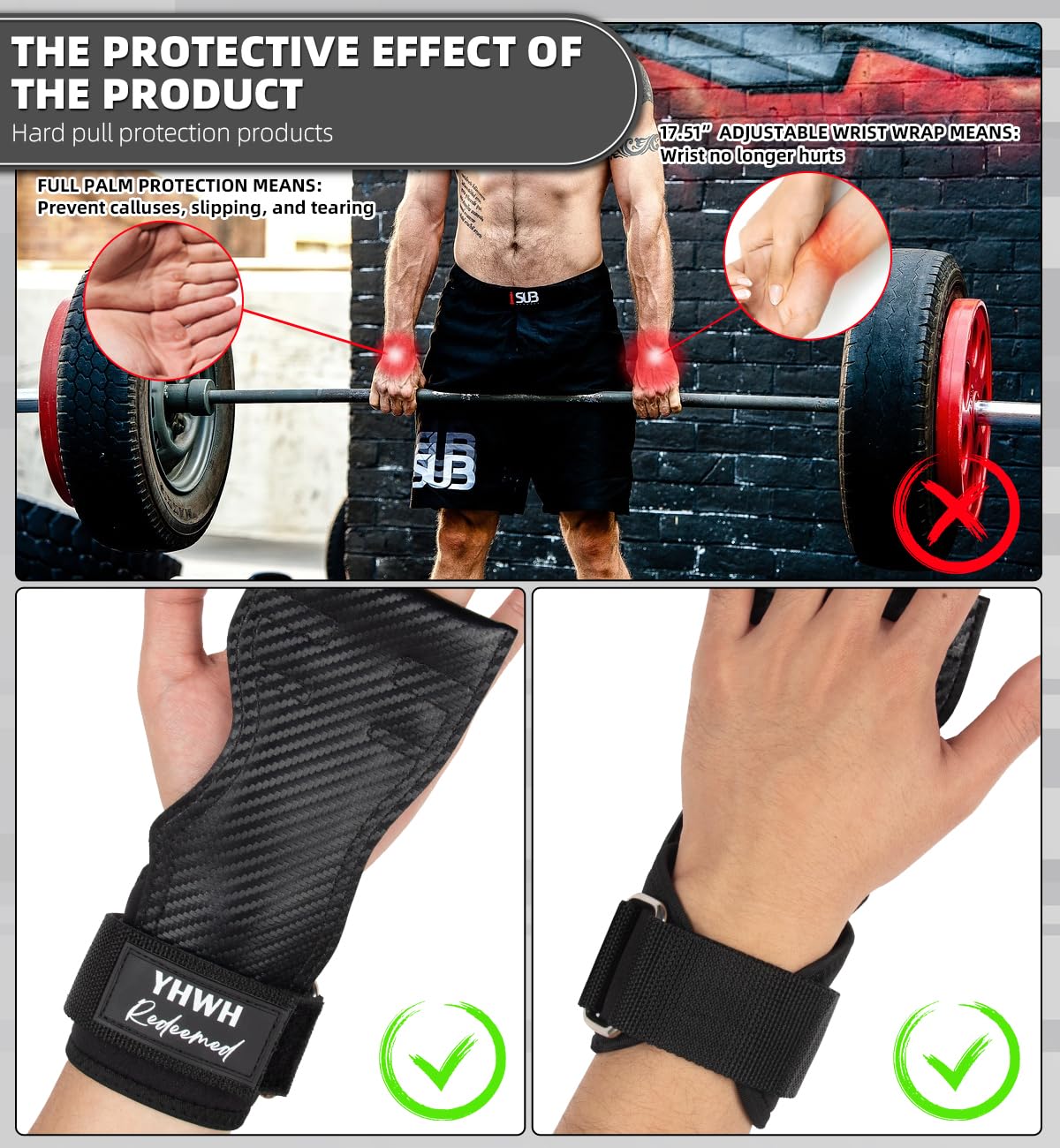 YHWH Redeemed Fingerless Workout Grips for Weightlifting, Pull-Ups & Cross Training – Hand Protection & Grip Support for Men & Women Faith-Based Gym Gear : Sports & Outdoors