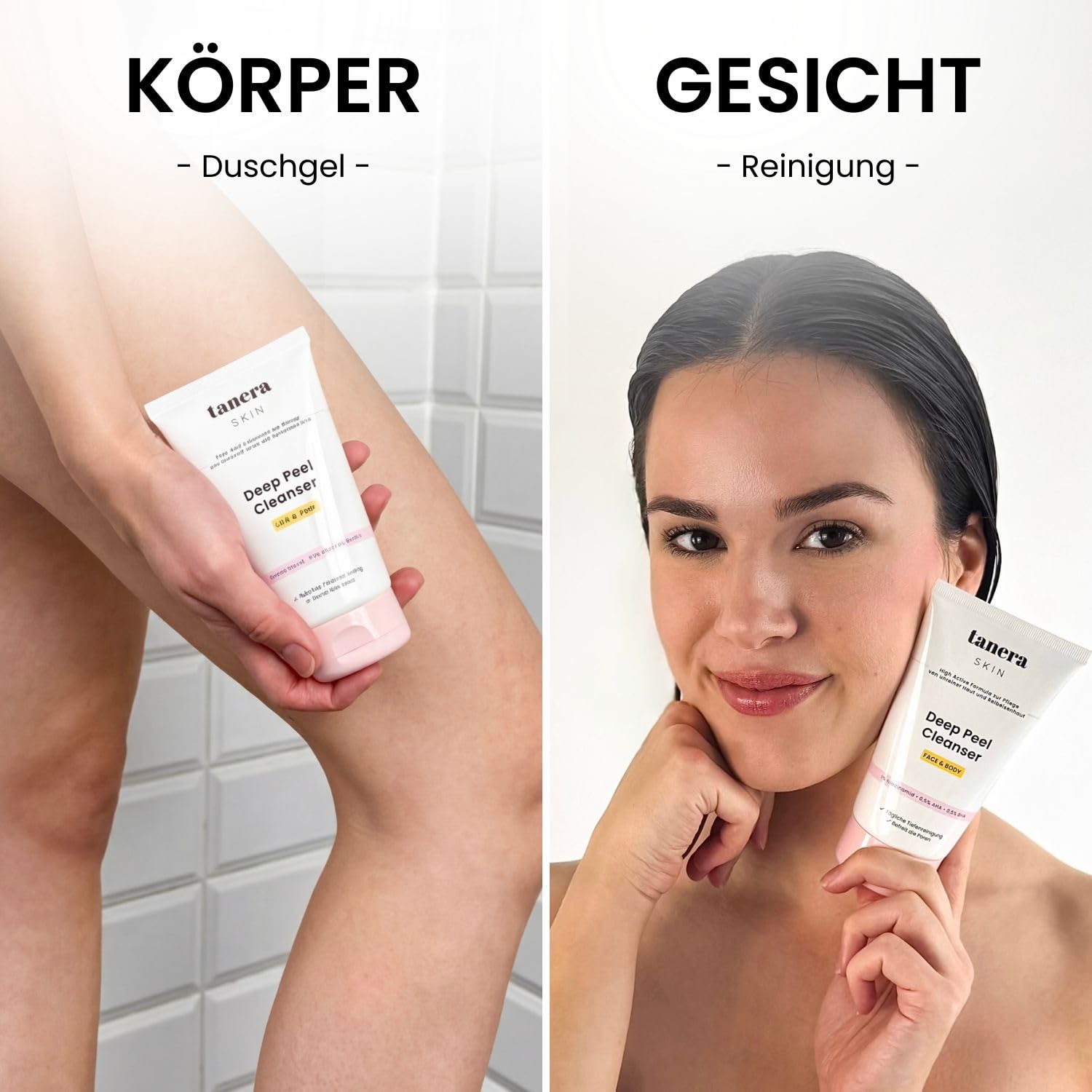 Tanera Skin Peeling Handschuh Set - Skincare für Keratosis Pilaris, raue Haut, Glycolic Acid Serum (Schwarz)