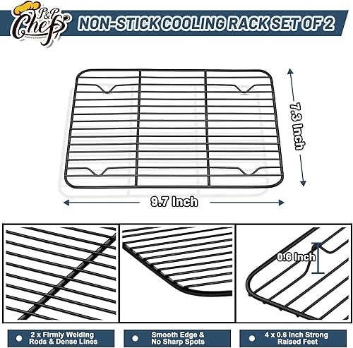 Miniatura 8 de PP CHEF Paquete de 2 estantes de refrigeración pequeños estantes de cocina de acero inoxidable para enfriar hornear asar y secar rectangulares de 97