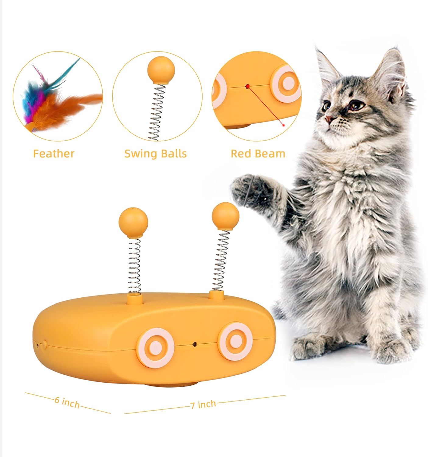Automatic Cat Toy Interactive Cat Moving Toy Feather Toys for Indoor Cats Electronic Light and Sound Smart Kitten Spring Exercise Toy USB Charging