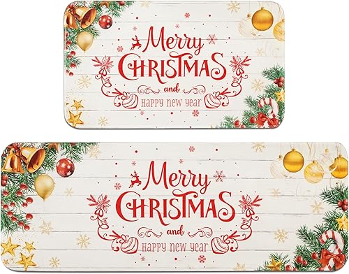 ASPMIZ Juego de 2 alfombras de cocina de Navidad antideslizantes, lavables para el piso, tapetes de cocina para el suelo de Navidad, tapetes cómodos