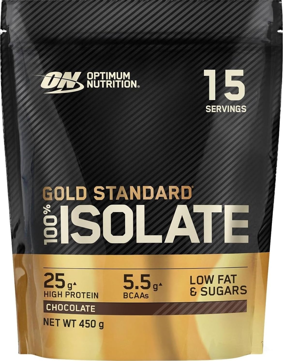 Optimum Nutrition Gold Standard 100% Isolate for Muscle Support and Repair, High Whey Protein Powder with BCAA Amino Acids, Low Sugar, Low Fat Sports Nutrition, Chocolate Flavour, 15 Servings, 450g