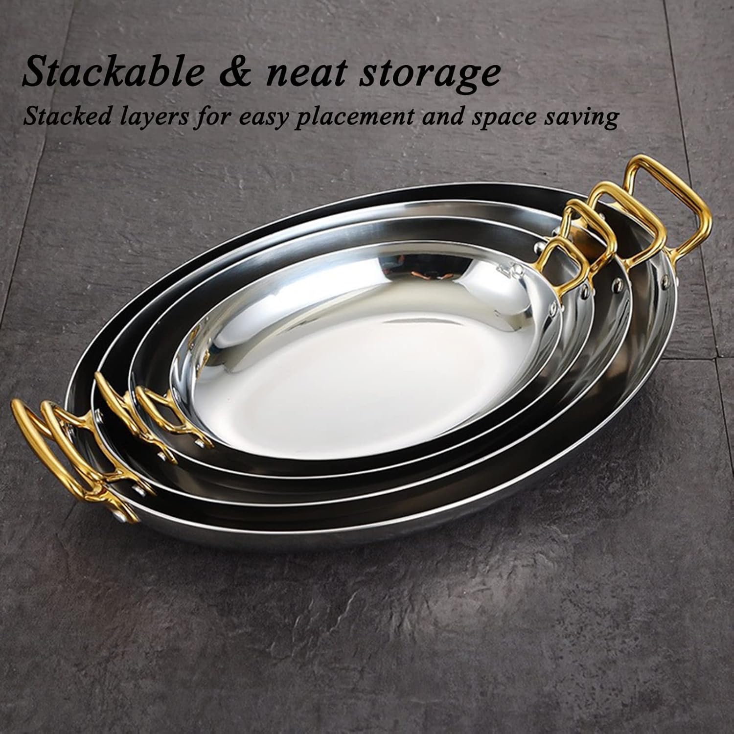 SVRITE Stainless Steel Oval Serving Platter with Double Handle 25/30/35/40cm Fish Plate Appetizer Dish Snack Plates Spanish Lobster Tray Bowl for Steaming Fish Dessert Meat Sushi (30cm,Silver)