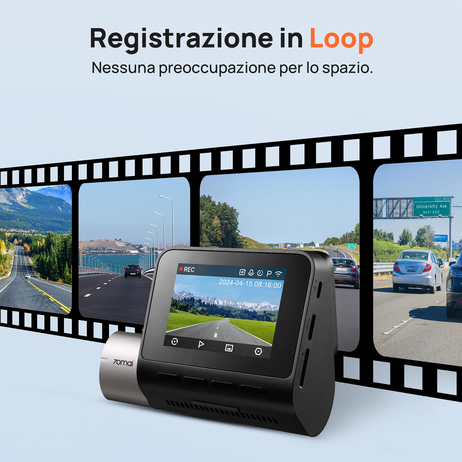 70mai Dash Cam Auto A510 Full-HD con Scheda SD da 64GB, 1944P Doppio Dashcam con GPS e WiFi, Visione Notturna, Registrazione in Loop, Modalità Parcheggio 24H, Controllo Tramite App, Massimo 256GB