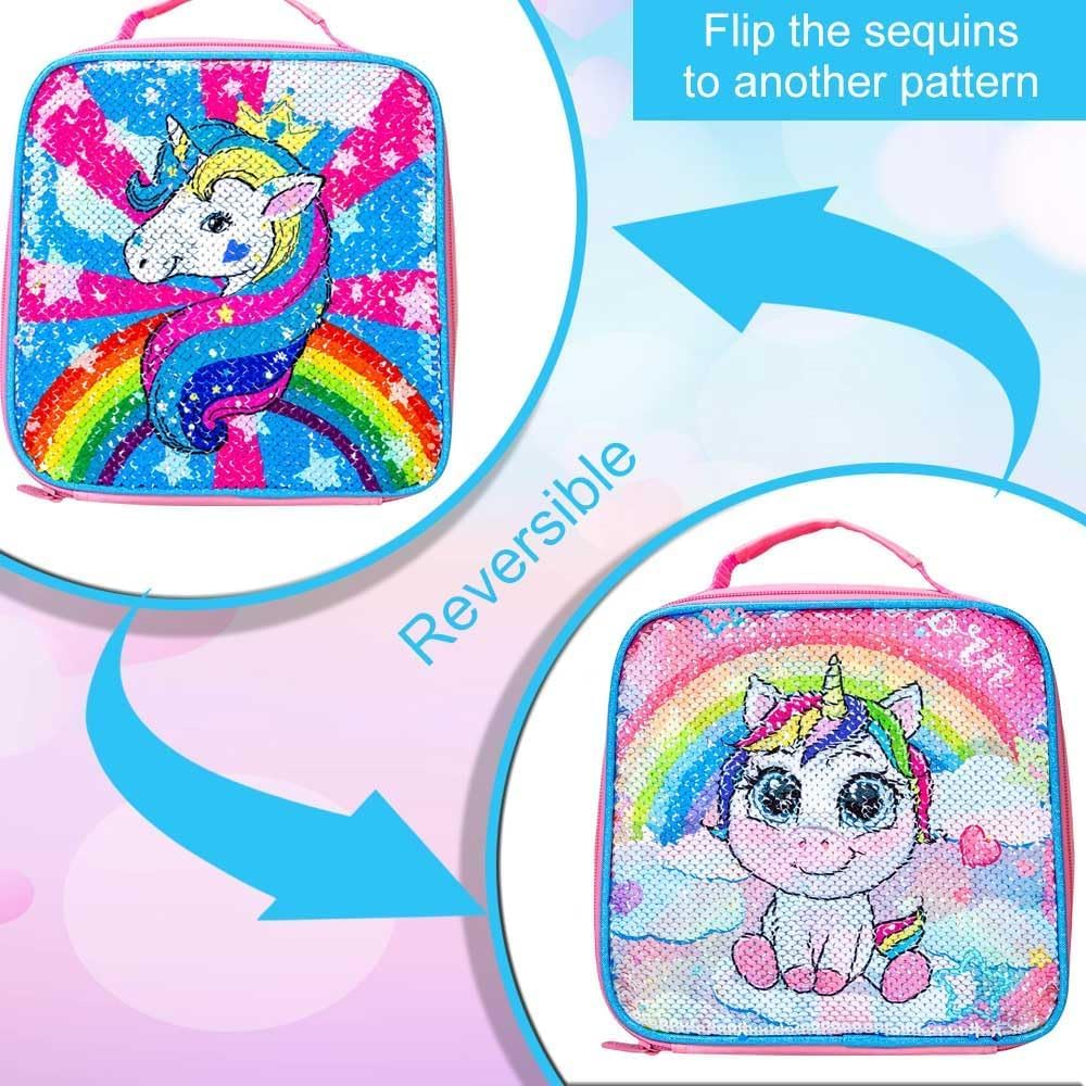 3PCS Girls Backpack, 16" Sequin Prechool Elementary Bookbag and Lunch Box - Image 3