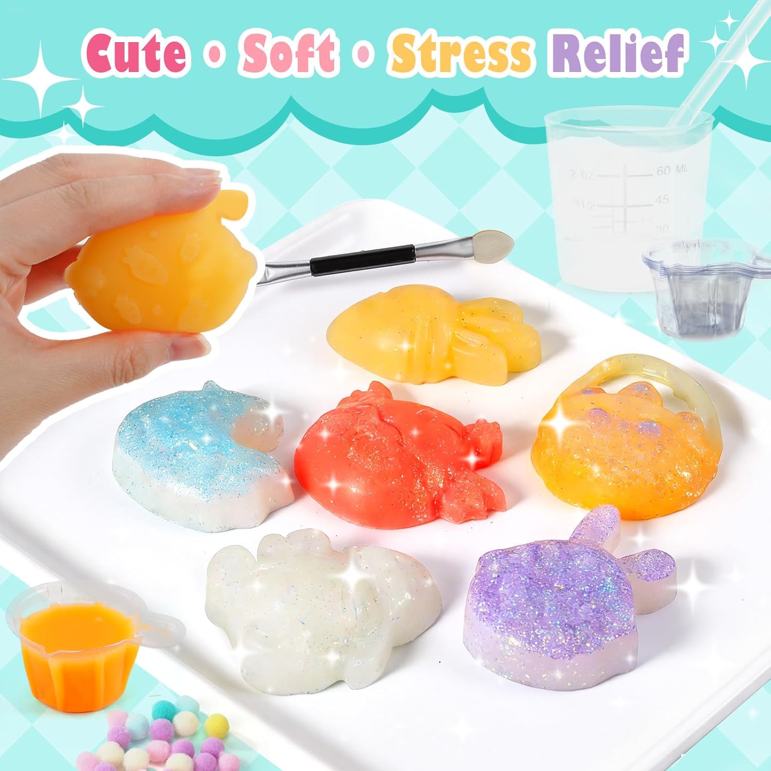 Crelloci Glow in the Dark Squishy Kit for Kids, DIY Squishy Making Kit with Silicone Molds, Glitter & Glow Powder, Sensory Fidget Toy Craft Kit, Stress Relief Toys Gift for Boys Girls Ages 6+