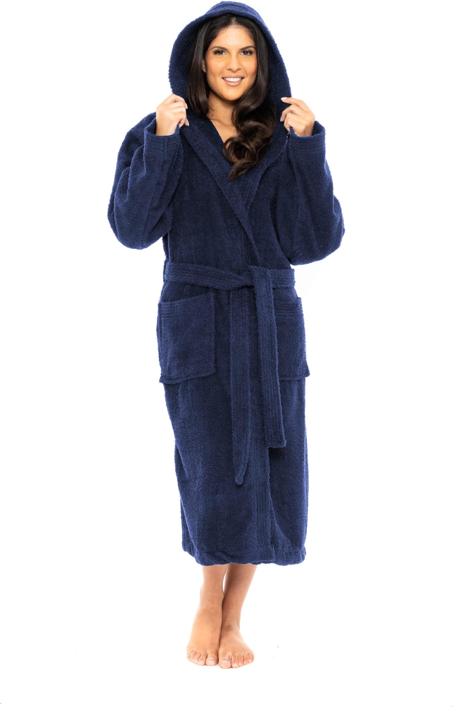 Towelling Robe 100% Egyptian Cotton Bathrobe - Women's Men Highly Absorbent Terry Hooded For Bath Shower Spa Hotel