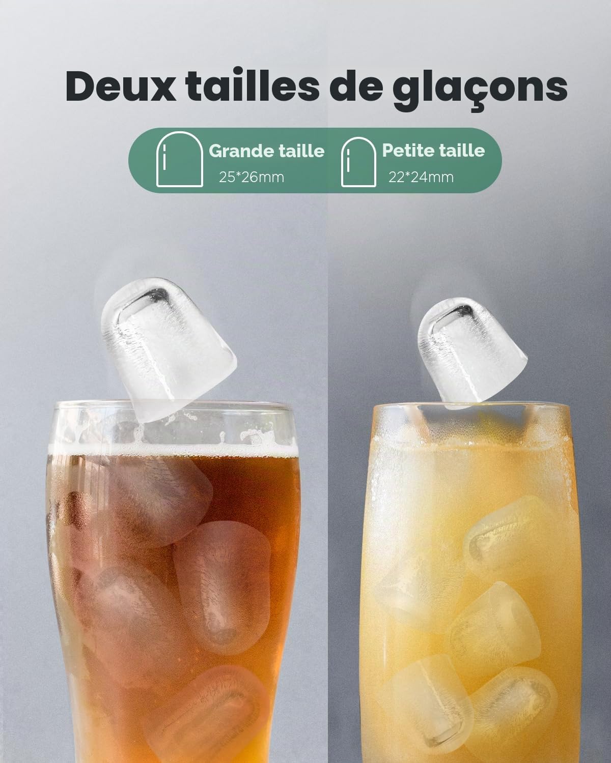 Silonn Machine à Glaçons Petite Machine à Glaçons avec Poignée de Transport, 9 Glaçons en Seulement 6 Min., 12 kg de Glace en 24 Heures.Autonettoyante Compacte avec 2 Tailles de Glaces, Idéal pour