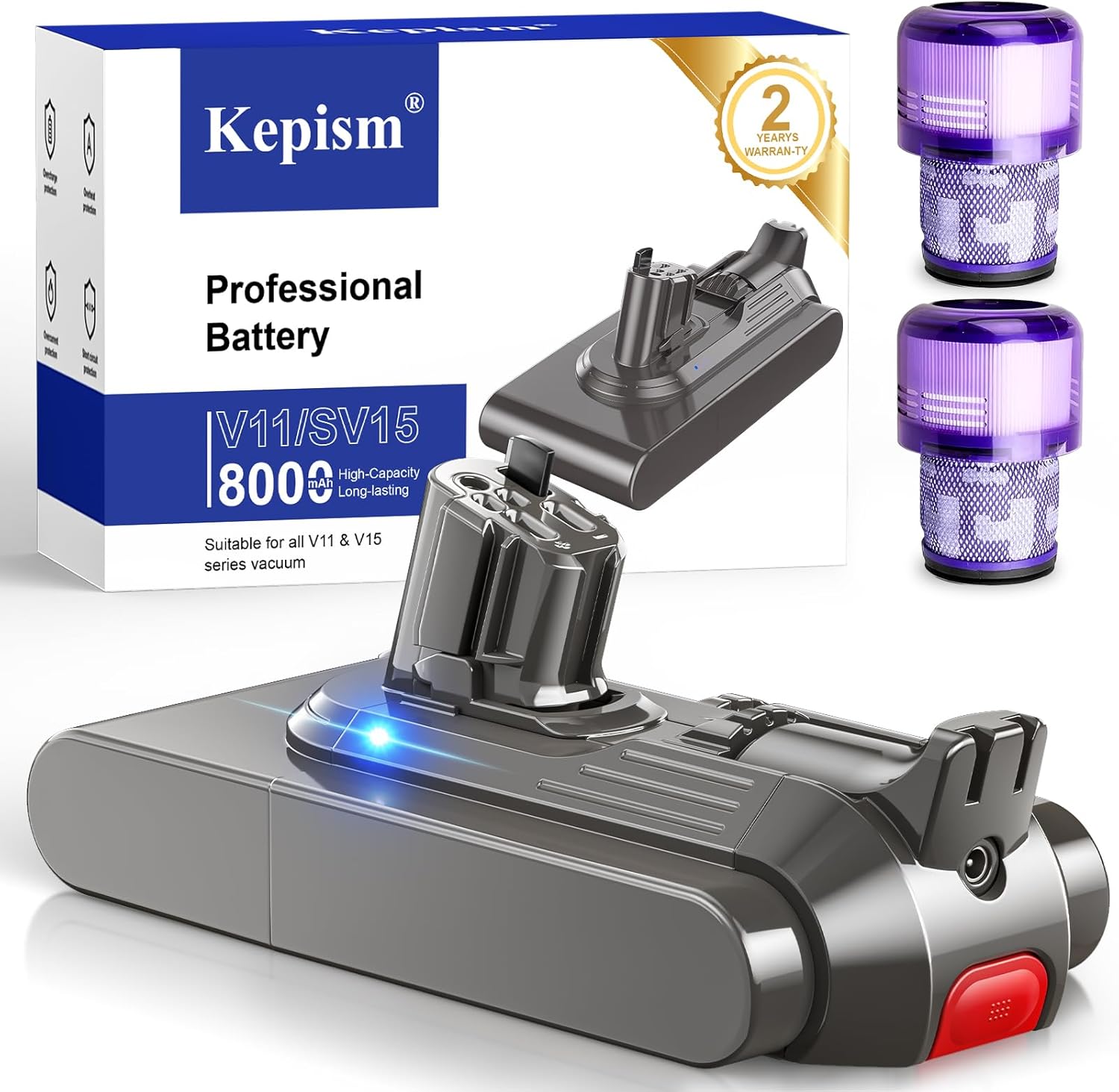 8000mAh V11 Battery Replacement Click-in Installation, V15 Battery Replacement Compatible with Dyson V11 Extra/Absolute/Animal/Torque Drive/Outsize/V15/SV15/SV22 25.2V Cordless Vacuum Cleaner