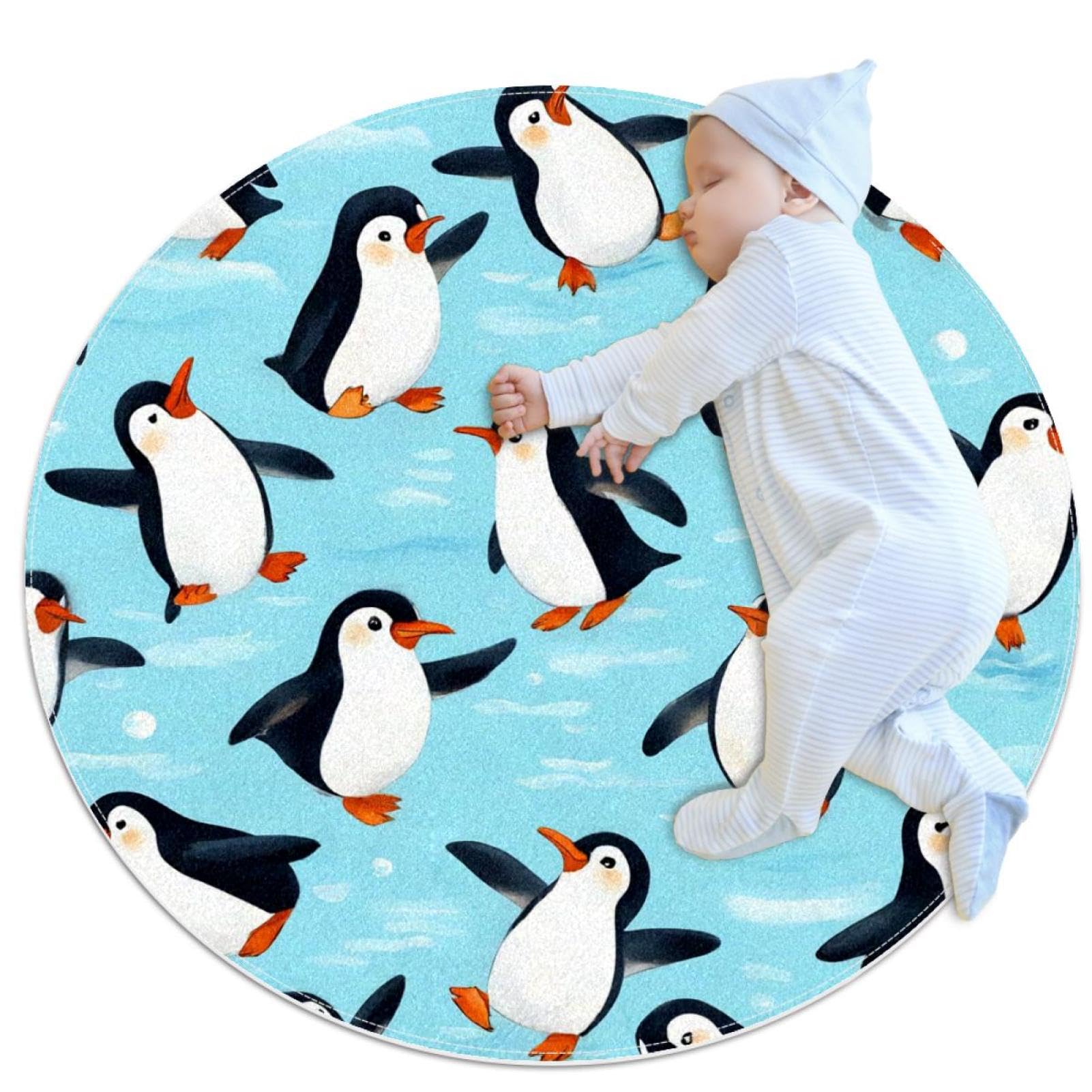 Tapis de salle de bain pingouin rond en coton antidérapant 100cm