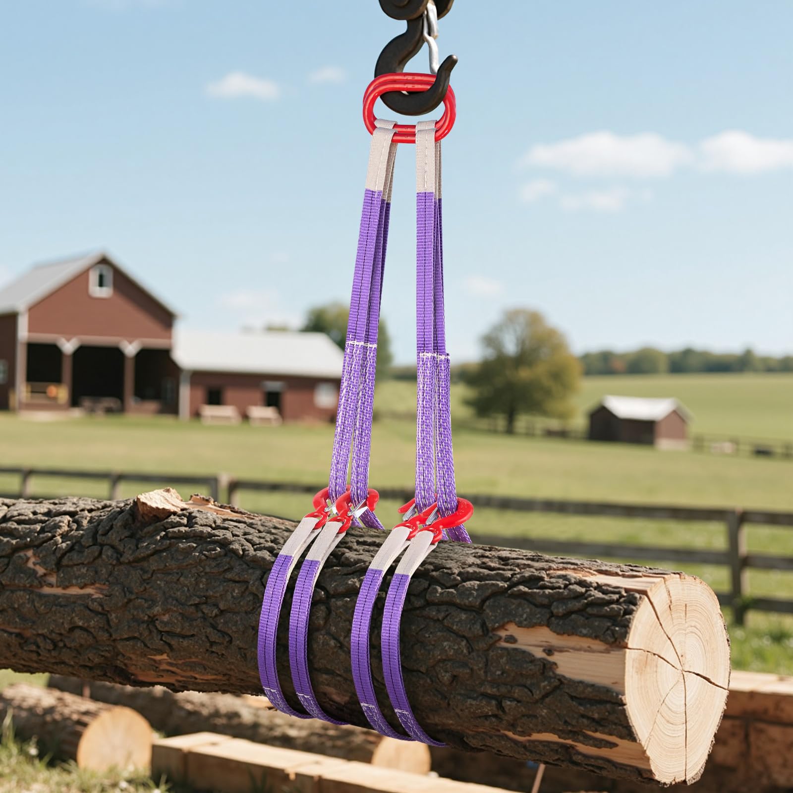 VEVOR Cinghia di Sollevamento a Banda, 2 Pezzi Set di Cinghie di Sollevamento con Fibbia in Poliestere a Due Gambe con Ganci, Capacità di 2 T 150 cm, Cinghie di Fettuccia per Motori, Gru