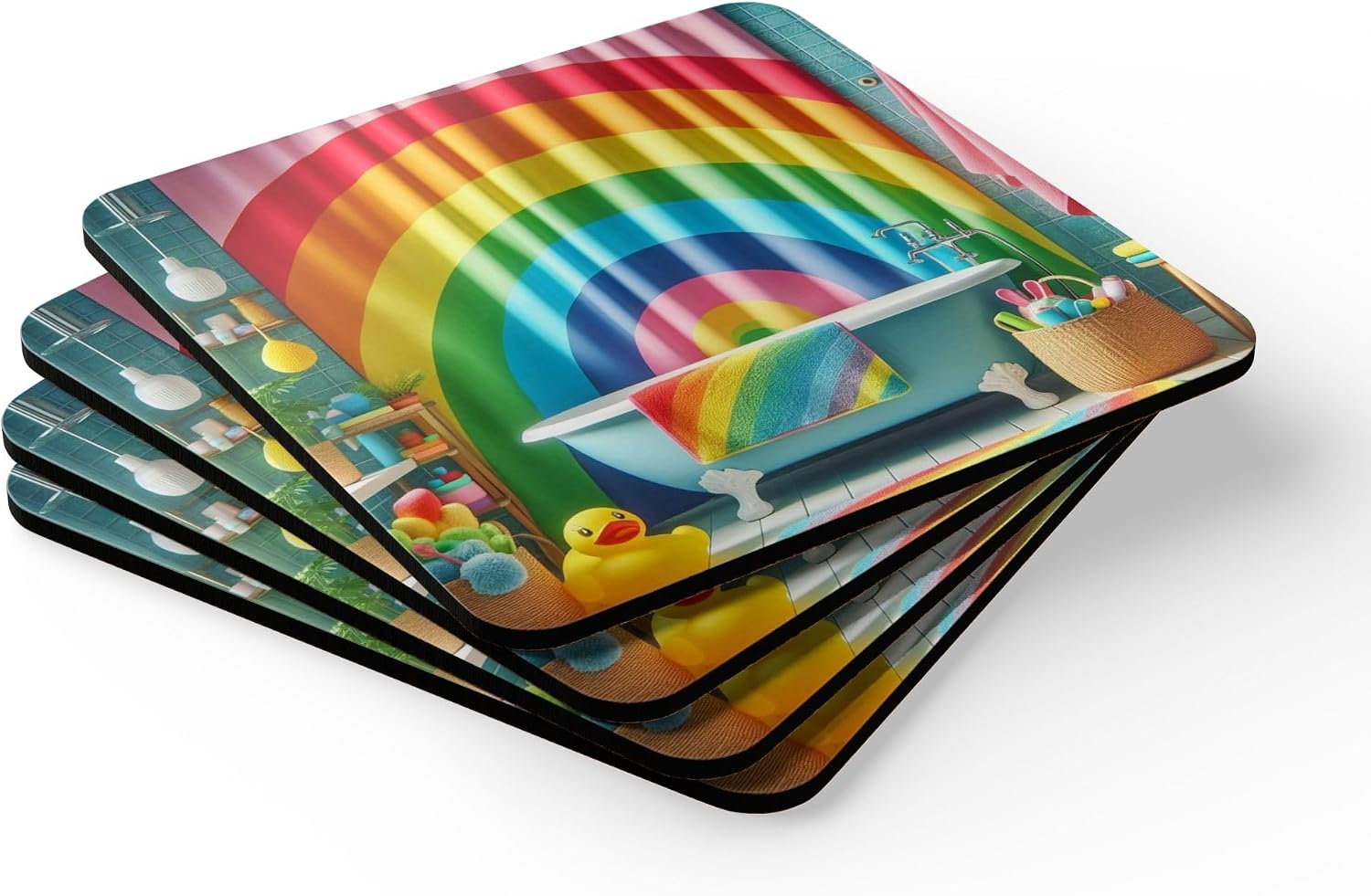 Rainbow Shower Curtain Inspired Set of 4 Premium Coasters