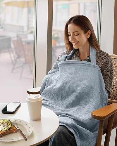 Miniatura 10 de Blissful Diary Funda de lactancia de muselina para lactancia, transpirable, con cuello de arco para mujeres, delantal de lactancia (verde oscuro)