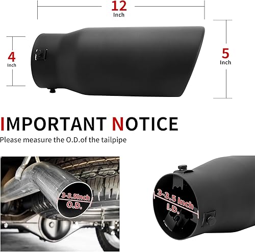 Miniatura 2 de Richeer Punta de escape de entrada ajustable de 3-3.5 pulgadas, salida de 5 pulgadas, 12 pulgadas de longitud total, punta de escape de acero