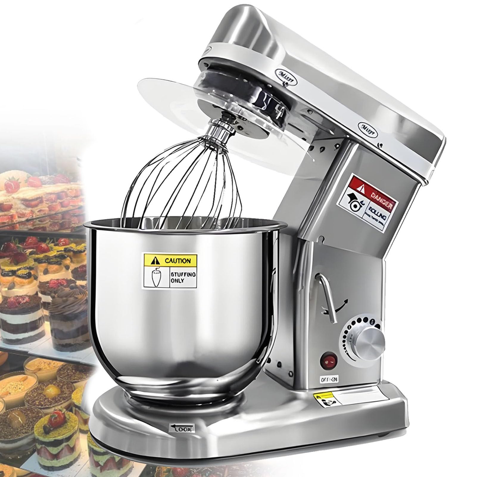 SENJINGHUA Countertop Electric Mixer Stainless Steel Stand Mixer Pizza Bakery Spiral Mixer 5/7/10 Litre Vertical Mixer for Dessert Shop, Cake Shop, Pizza Shop, Restaurant StainlessSteel-10L