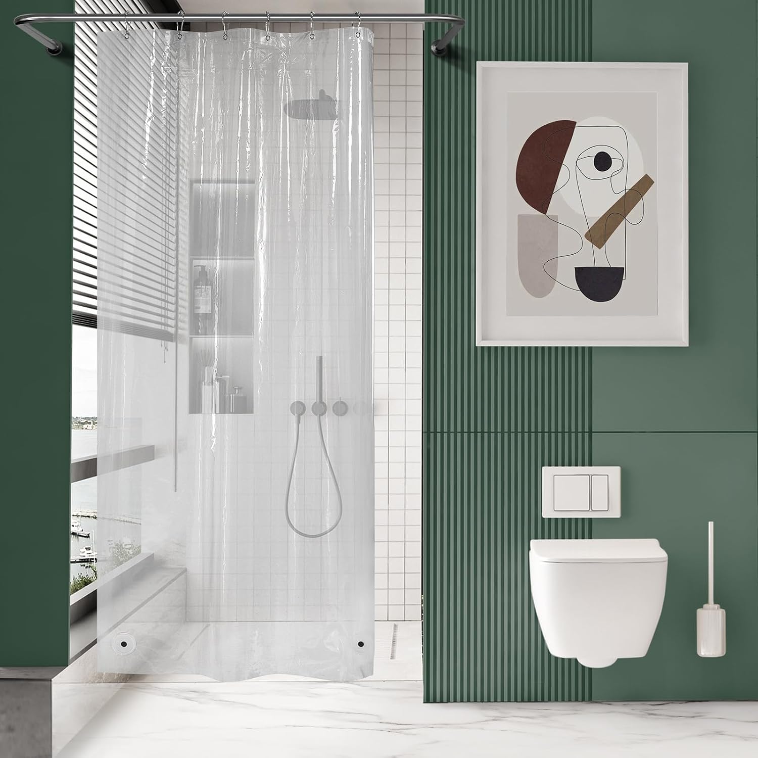 AmazerBath Stall Shower Curtain Liner, 32x72 Narrow Plastic Clear Shower Curtain Liner, PEVA Small Camping Shower Liner, Stand Up Shower Curtain Liners with 2 Magnets and 6 Rustproof Grommet Holes