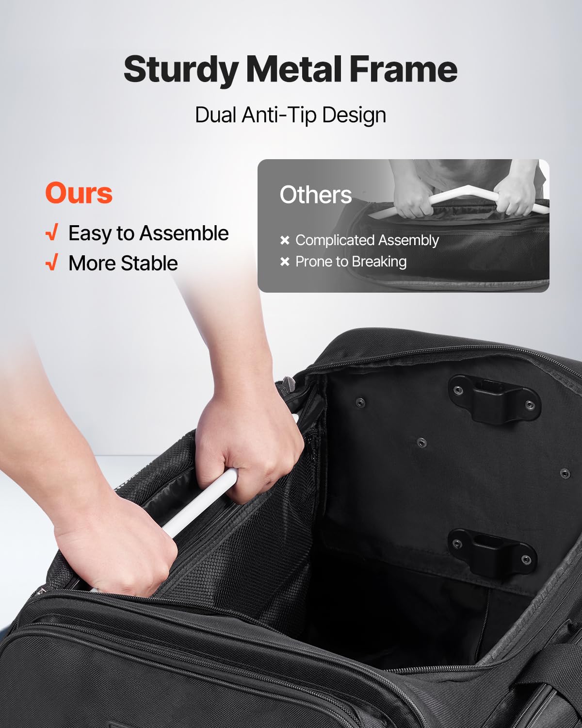 VEVOR Bolsa de Baile, con Perchero Ajustable en Altura, con Ruedas de 584,2 mm, Puerto USB, Cortina de Privacidad, para Viajes y Competiciones, Tejido Oxford 600D Laminado con PVC, Negro Mate