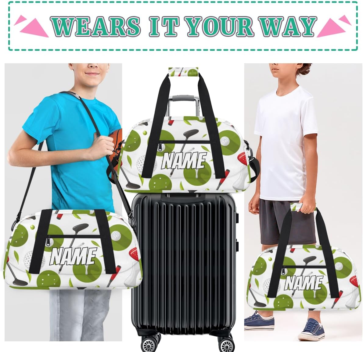 Custom Golf Themed Sports Gym Bag Personalized Ball Sports Name Travel Duffel Bag Customized Weekender Overnight Bags for Women Men