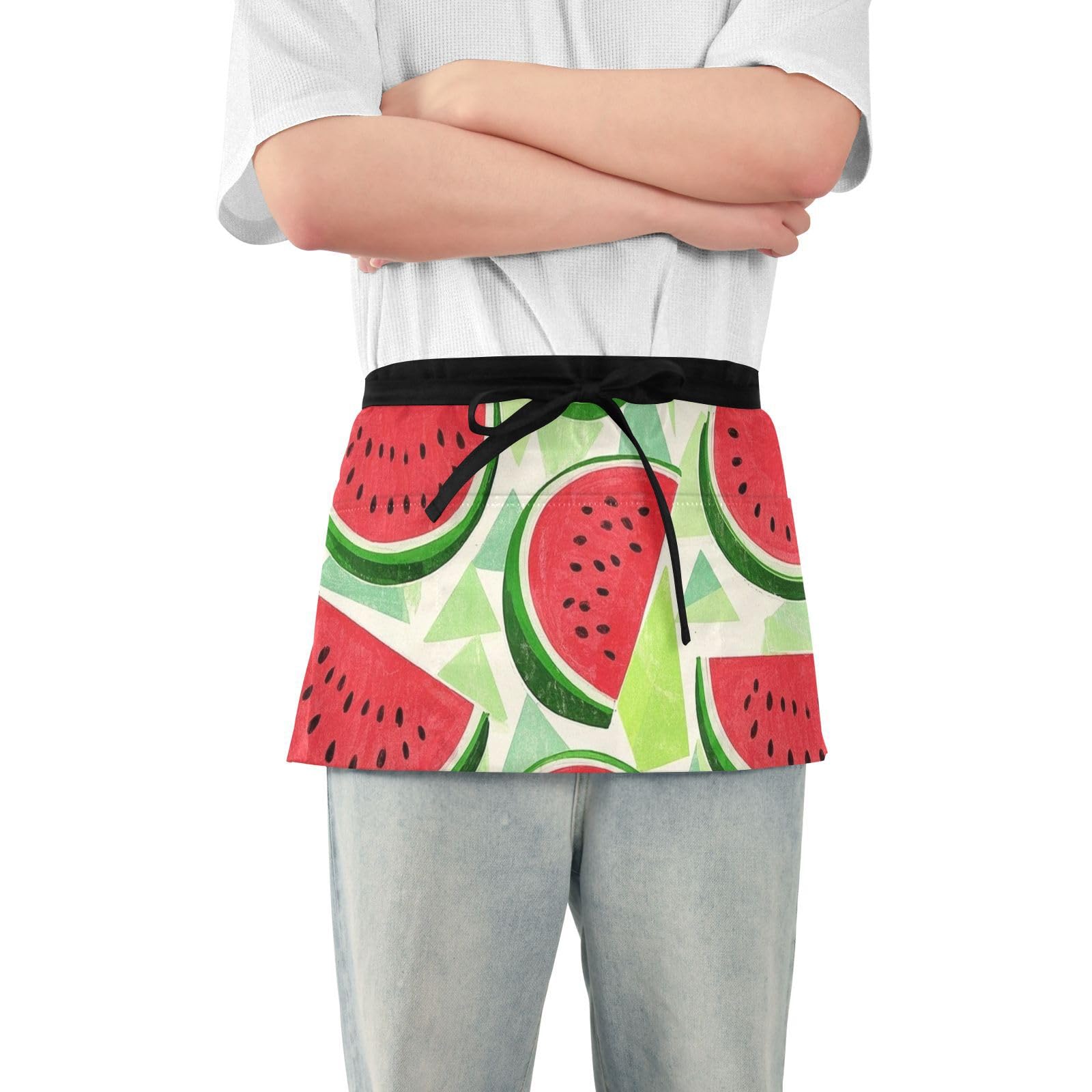 FASHON&FASCIN Server Apron with Pockets Waist Aprons Half Waitress Apron Watermelon Pattern for Gardening Restaurant,Multi3