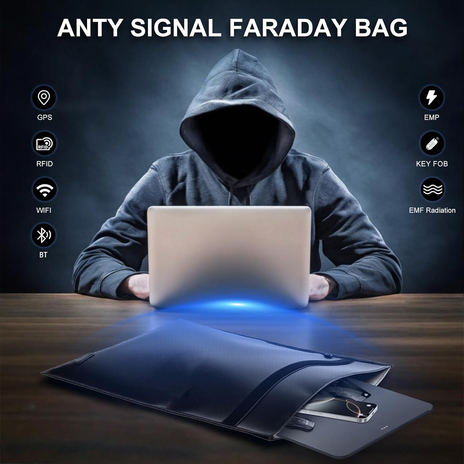 Large Faraday Bags Emp Proof for Car Keys & Phone & Tablets & Laptop & Key Fob - 5 Pack Faraday Cage Faraday Key Fob Protector Faraday Pouch, Anti-Tracking Anti-Hacking, RFID Signal Blocker (Black) - Image 4