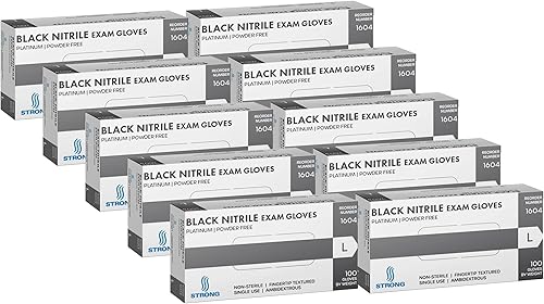 DENCO DISTRIBUTING, INC. Guantes de nitrilo platino  Negro  0.2 fl oz de grosor  Sin polvo ni látex  1000 por caja