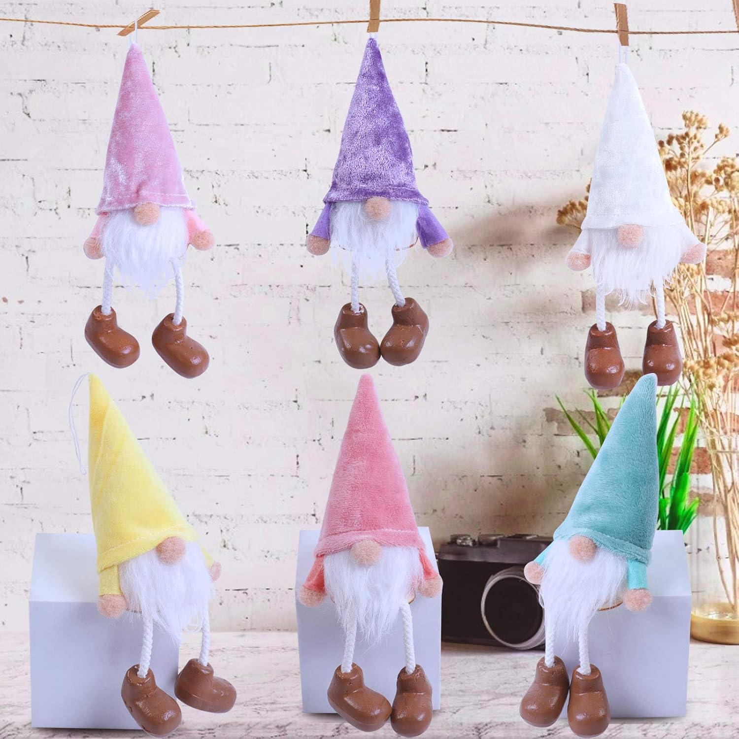MYH DECO 6 Pack Gnome Plush Easter Gnome Decorations Ornaments Set - Spring Gnome Plush Scandinavian Santa Beard Ornaments for Tree Home Decor (7.5 inch)