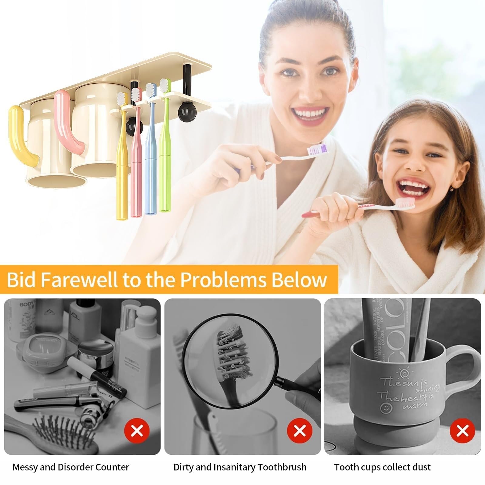 Porta Cepillo Dientes Baño Soporte Magnético Invertido For Cepillo De Dientes For Baño Al Revés con Vasos For Cepillos Hogar Y Cocina(13.78in)